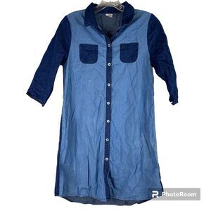 5/$15 Wonder Nation Blue Denim Button Down Casual Two Tone Shirt Dress XXL 18